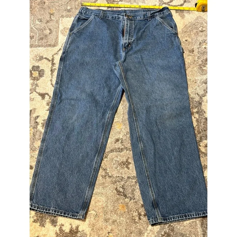 Carhartt Jeans Med Wash Blue Original Dungaree Fit Carpenter Workwear Sz 38x30 - Picture 1 of 9